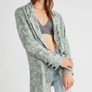 NWT Free People We the Free Beckett Linen Blend Blazer in Olive / Cream - S
